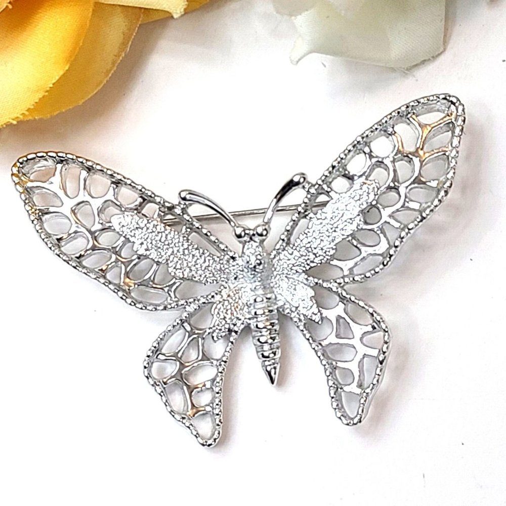 Vintage Sarah Coventry Brooch Madam Butterfly Figural Pin 1971 Silver Tone 70s